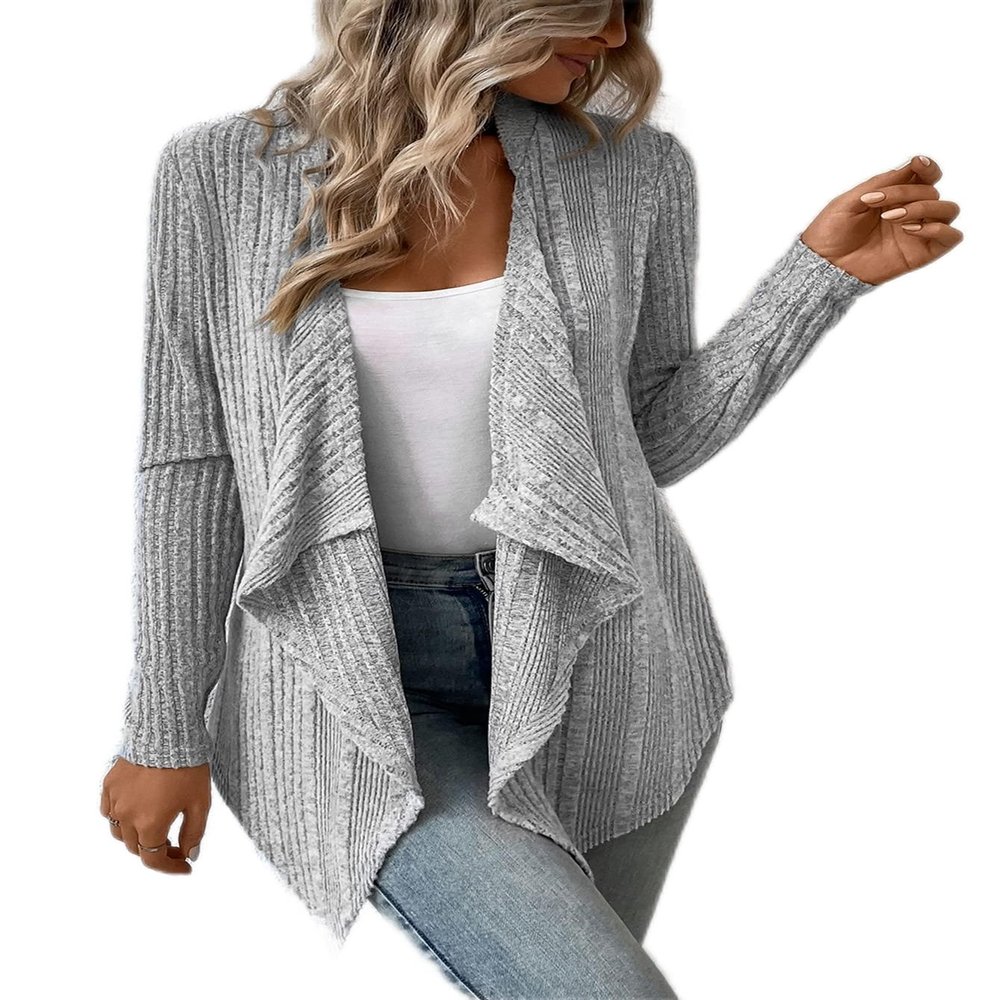 GLOPUK BOBONI Women's Jackets Autumn Waterfall Collar Open Front Coat Lightweight Fashion (Color : Light Grey, Size : X-Small)
