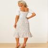 Allegra K Floral Midi Skirt for Women's Summer Casual Drawstring Side Ruffled Skirts X-Small White view 3
