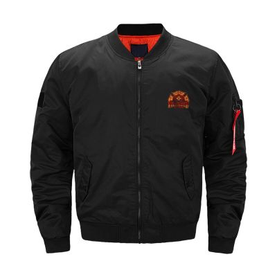 Firefighter Volunteer Men's Flight Bomber Jacket Stand Collar Coat Windbreaker with Pocket