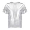 Huimingda Kids Girls Boys Shiny Metallic T-Shirt Short Sleeves Hip Hop Jazz Dance Performance Tees Festival Party Tops Silver 9-10 Years view 1