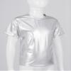 Huimingda Kids Girls Boys Shiny Metallic T-Shirt Short Sleeves Hip Hop Jazz Dance Performance Tees Festival Party Tops Silver 9-10 Years view 2