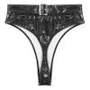 dPois Women's Shiny Latex Liquid Wet Look Zipper Crotch Hot Pants Booty Shorts Knickers Black A Medium view 4