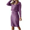 2 Piece Sweater Dress Sets for Women Long Sleeve Knit Outfits Solid Turtleneck Top Midi Skirt Bodycon Dresses Purple view 1