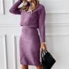 2 Piece Sweater Dress Sets for Women Long Sleeve Knit Outfits Solid Turtleneck Top Midi Skirt Bodycon Dresses Purple view 2