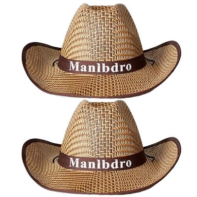 Magik 1-2 Pack Men Women Straw Cowboy Hat Summer Beach Panama Fedora Sun Wide Brim (2 Pack, Khaki)