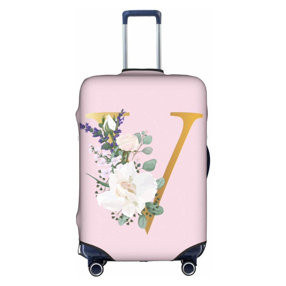 Flower Lette V Pink Luggage Cover Elastic Washable Stretch Suitcase Protector Anti-Scratch Travel Suitcase Cover for Kid and Adult L (25-28 inch suitcase)