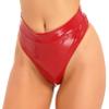 dPois Women's Shiny Latex Liquid Wet Look Zipper Crotch Hot Pants Booty Shorts Knickers Red A Medium view 2