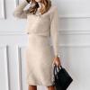 2 Piece Sweater Dress Sets for Women Long Sleeve Knit Outfits Solid Turtleneck Top Midi Skirt Bodycon Dresses Beige view 2