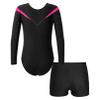 Jhaoyu Kids Girls Rhinestone Gymnastics Dance 2 Piece Outfits Long Sleeve Leotards with Athletic Shorts Sets Biketard Hot Pink 12 Years view 2