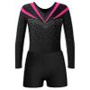 Jhaoyu Kids Girls Rhinestone Gymnastics Dance 2 Piece Outfits Long Sleeve Leotards with Athletic Shorts Sets Biketard Hot Pink 12 Years view 3