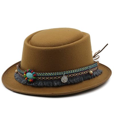 Classic Wool Soft Felt Pork Pie Hat Fedora for Men Women Autumn Winter Wool Hat Curved Brim Hat