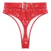 dPois Women's Shiny Latex Liquid Wet Look Zipper Crotch Hot Pants Booty Shorts Knickers Red A Small view 4