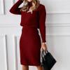 2 Piece Sweater Dress Sets for Women Long Sleeve Knit Outfits Solid Turtleneck Top Midi Skirt Bodycon Dresses Red view 2