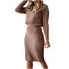 2 Piece Sweater Dress Sets for Women Long Sleeve Knit Outfits Solid Turtleneck Top Midi Skirt Bodycon Dresses Brown view 1