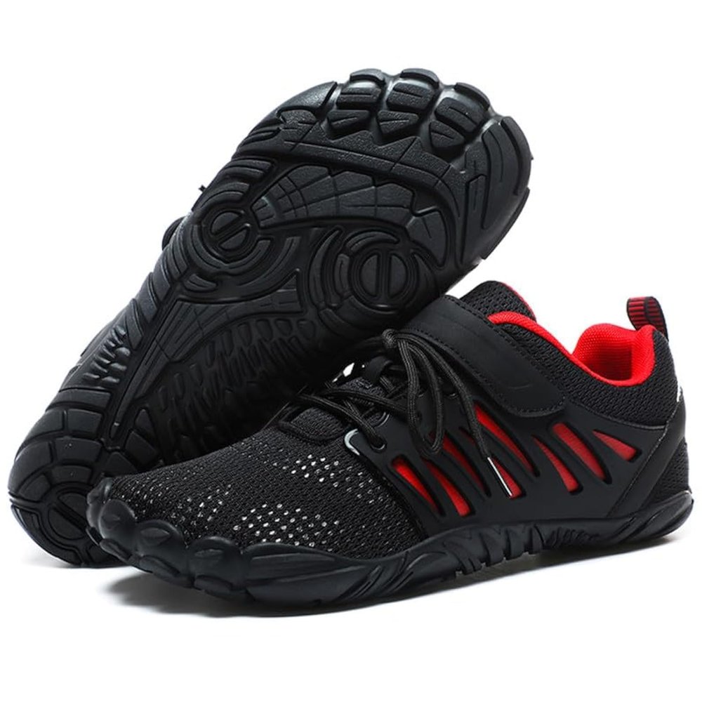 MIFAWA Barefoot Shoes Men Wide Toe Box Zero Drop Water Shoes Men for Gym Workout Minimalist Weightlifting Cross-Trainer Running Hike Grounded Footwear Black/Red