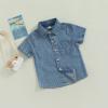 Andannby Kids Baby Boy Short Sleeve Denim Shirt Toddler Lapel Neck Button Down Pocket Denim Tshirt Tops Blouse (Blue, 3-4 Years) view 3