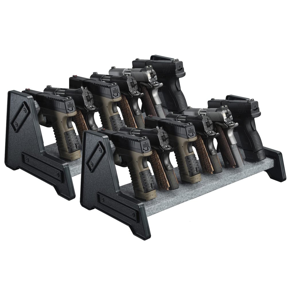 Pistol Rack,Mind and Action Deluxe Handgun Rack Stand,Pistol Display Holder for Gun Safe and Gun Cabinet (2 Pack-6 Gun Holders)