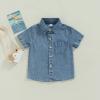 Andannby Kids Baby Boy Short Sleeve Denim Shirt Toddler Lapel Neck Button Down Pocket Denim Tshirt Tops Blouse (Blue, 5-6 Years) view 2
