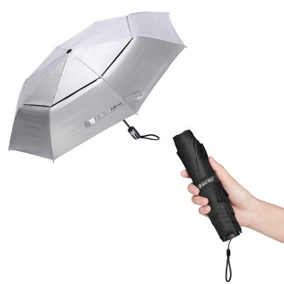 G4Free 2 Pack Compact Travel Folding Umbrella, 43 Inch Mini Umbrella & 46 Inch UV Umbrella (Black)