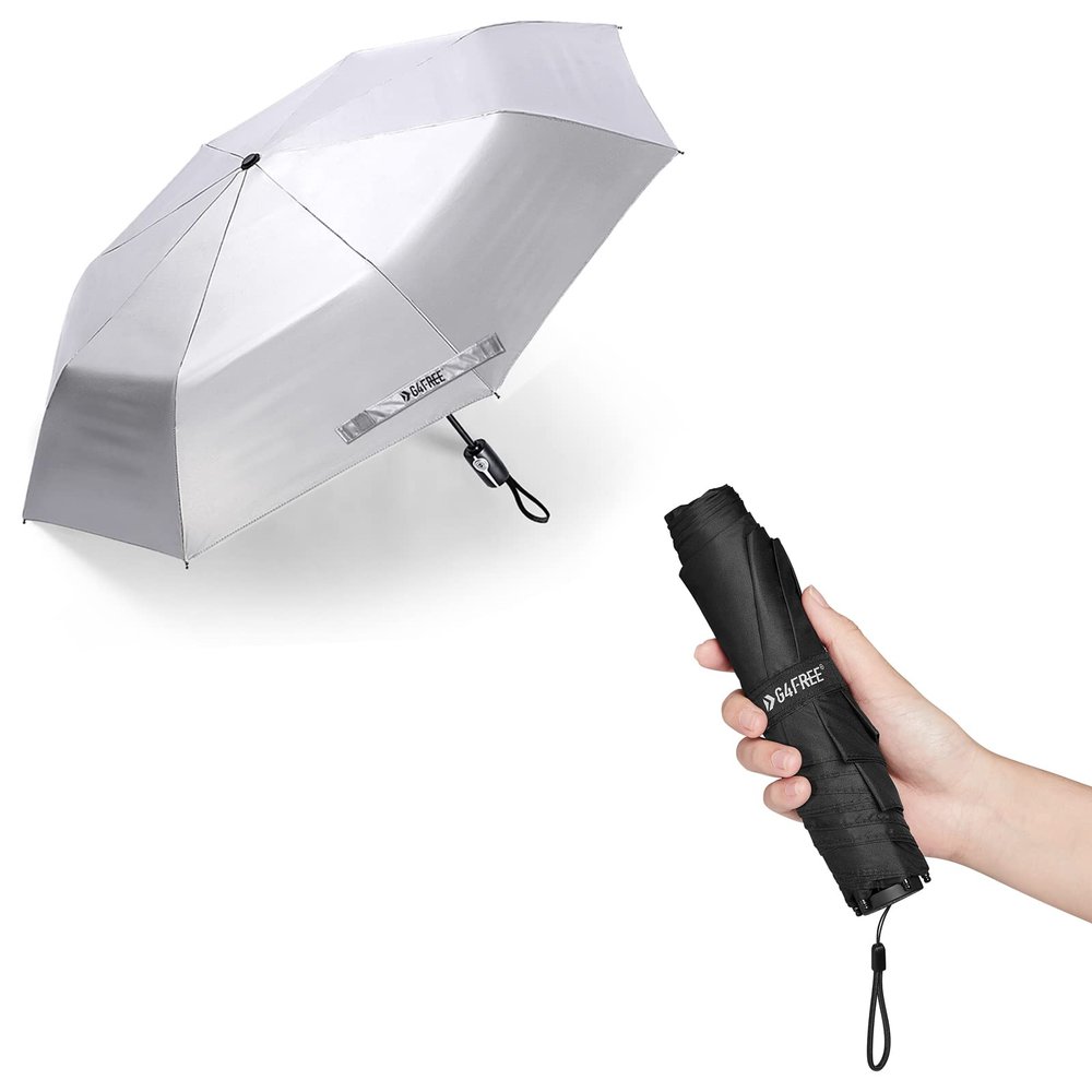 G4Free 2 Pack Folding Umbrella, 43 Inch Compact Travel Umbrella & 46 Inch UV Protection Umbrella (Black)
