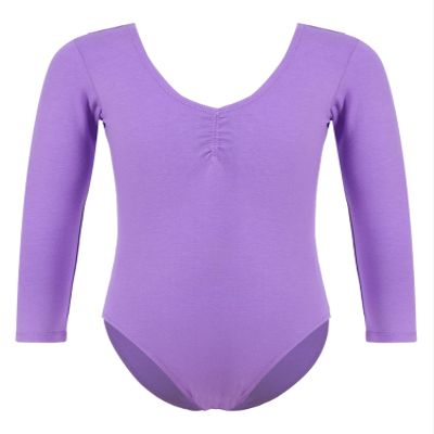 Aislor Kids Girls Ballet Dance Gymnastics Leotard Long Sleeve V Neck Ruched Front Bodysuit Jumpsuit Active Wear Light Purple 2-3 Years