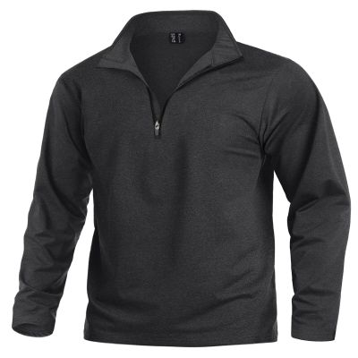 KEFITEVD Mens Quarter Zip Pullover Long Sleeve Black Sweatshirts 1/4 Golf Sweaters Thermal Fleece Athletic Shirts Black S