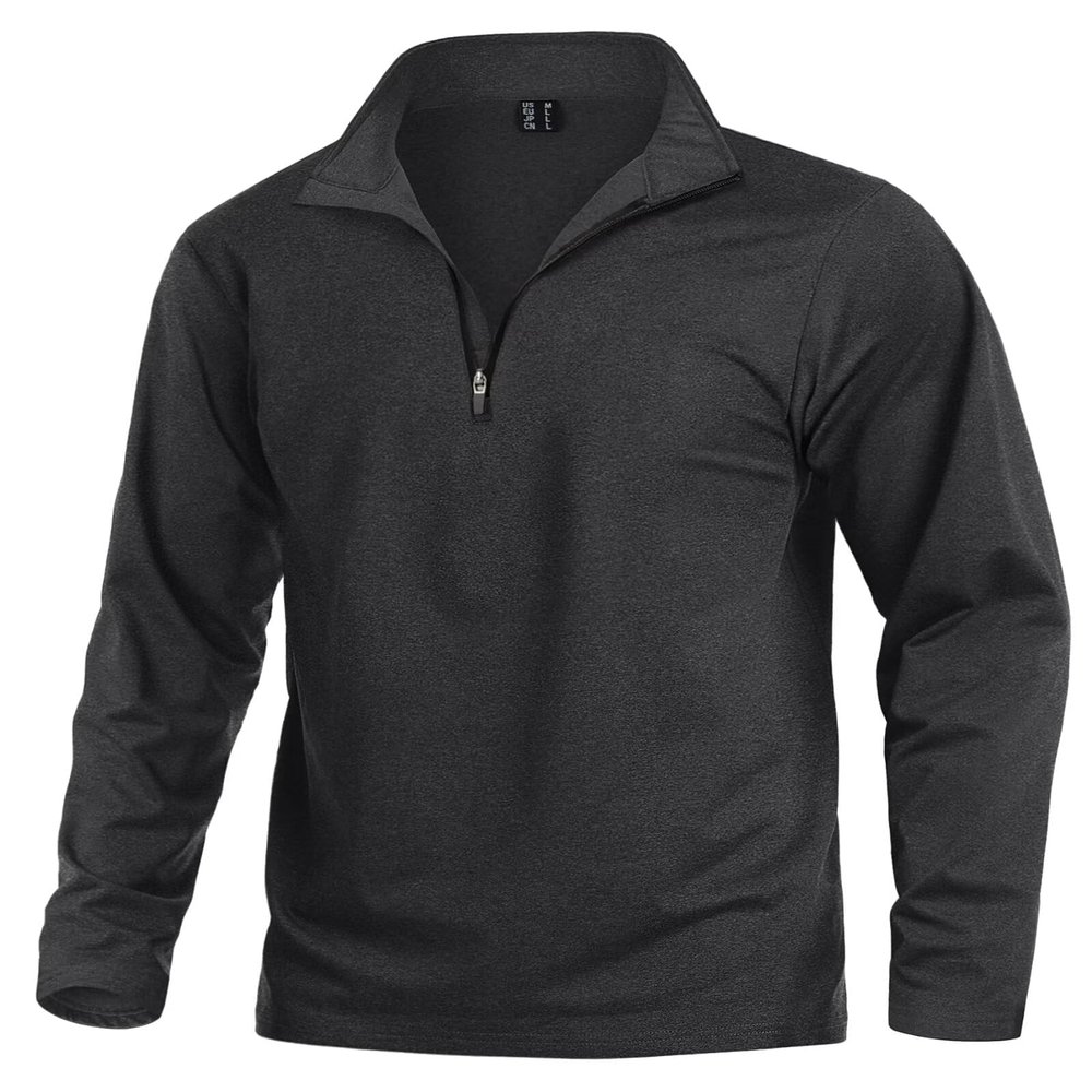 KEFITEVD Mens Quarter Zip Pullover Long Sleeve Black Sweatshirts 1/4 Golf Sweaters Thermal Fleece Athletic Shirts Black S