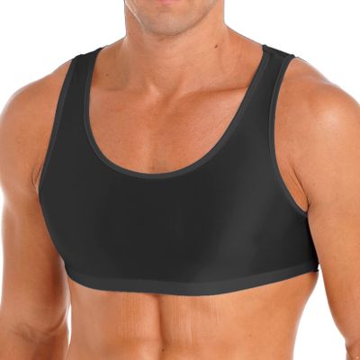 Lejafay Mens Sleeveless Y Back Muscle Half Crop Tank Top Tee T-Shirts Fitness Gym Sports Bra Vest Black Medium