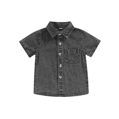 Andannby Kids Baby Boy Short Sleeve Denim Shirt Toddler Lapel Neck Button Down Pocket Denim Tshirt Tops Blouse (Gray, 3-4 Years)