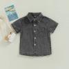 Andannby Kids Baby Boy Short Sleeve Denim Shirt Toddler Lapel Neck Button Down Pocket Denim Tshirt Tops Blouse (Gray, 3-4 Years) view 2