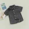 Andannby Kids Baby Boy Short Sleeve Denim Shirt Toddler Lapel Neck Button Down Pocket Denim Tshirt Tops Blouse (Gray, 3-4 Years) view 3