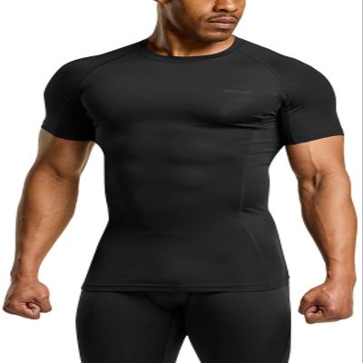 TSLA Men's UPF 50+ Quick Dry Short Sleeve Compression Shirts, Athletic Workout Shirt, Water Sports Rash Guard, Athletic Black, Small