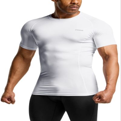 TSLA Men's UPF 50+ Quick Dry Short Sleeve Compression Shirts, Athletic Workout Shirt, Water Sports Rash Guard, Athletic Top Off White, XX-Large