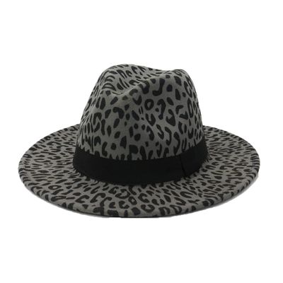 Flat Brim Wool Felt Fedora Hats Men Women Leopard Ribbon Band Decor Formal Hat Outdoor Casual Cap
