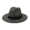 Flat Brim Wool Felt Fedora Hats Men Women Leopard Ribbon Band Decor Formal Hat Outdoor Casual Cap view 1