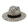 Flat Brim Wool Felt Fedora Hats Men Women Leopard Ribbon Band Decor Formal Hat Outdoor Casual Cap view 2