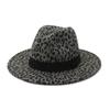Flat Brim Wool Felt Fedora Hats Men Women Leopard Ribbon Band Decor Formal Hat Outdoor Casual Cap view 3