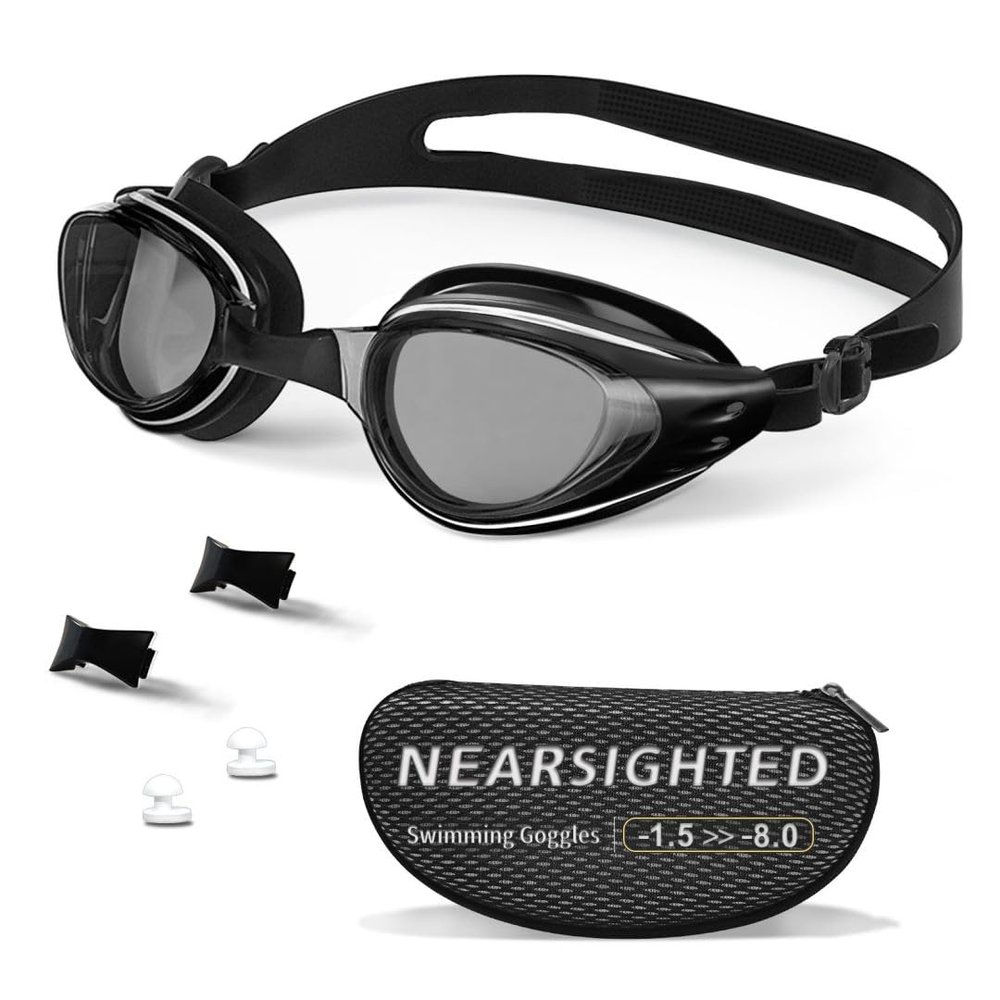 HDYAR Nearsighted Swimming Goggles Swim Goggles Anti Fog UV Protection Fit for Adult Men Women Youth Junior, No Leaking Soft Silicone Seal Tinted Flat Lens