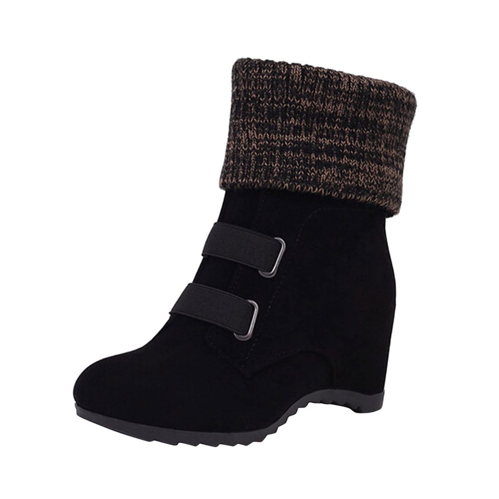 Ladies Fashion Suede Snow Boots Wool Elastic Mouth Slope Heel Thick Soled Short Boots Boot Cod (Black, 8.5)