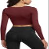 TSLA Women's Sports Compression Shirt, Cool Dry Fit Long Sleeve Workout Tops, Athletic Exercise Gym Yoga Shirts, Scoop Neck Crop Brick, Large view 2