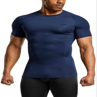 TSLA Men's UPF 50+ Quick Dry Short Sleeve Compression Shirts, Athletic Workout Shirt, Water Sports Rash Guard, Athletic Top Navy, X-Large