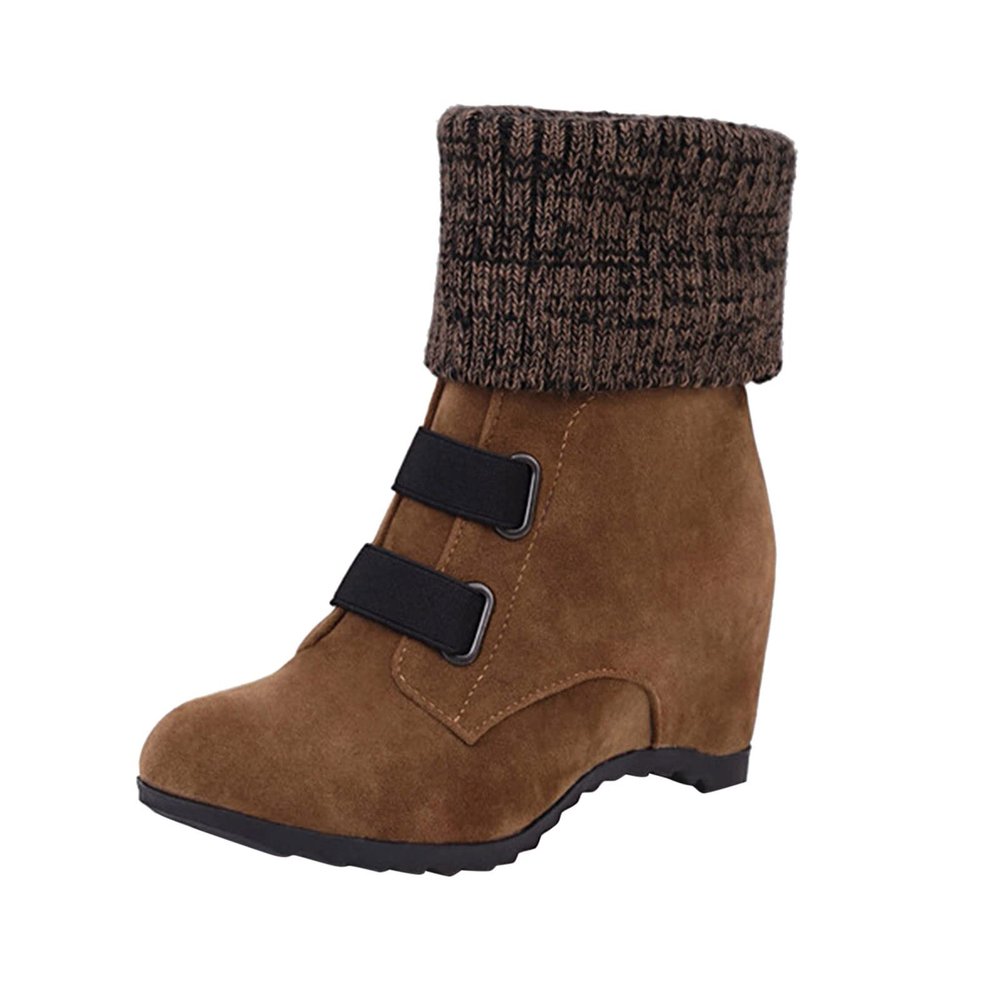 Ladies Fashion Suede Snow Boots Wool Elastic Mouth Slope Heel Thick Soled Short Boots Boot Cod (Khaki, 7)