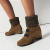 Ladies Fashion Suede Snow Boots Wool Elastic Mouth Slope Heel Thick Soled Short Boots Boot Cod (Khaki, 7) view 2