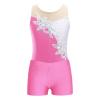 Linjinx Kids Girls Rhinestone Floral Gymnastics Dance 2 Piece Outfits Sleeveless Leotards with Athletic Shorts Sets Tracksuit Pink 14 Years view 3