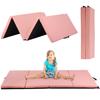 6 ft Gymnastics Exercise Mat Thick Tumbling Mats with Carrying Handles, 6ft x 4ft x 2in Yoga Mat Folding Exercise Pad Leather Gym Mat for Gymnastics, Stretching, Core Workouts, Pink view 1