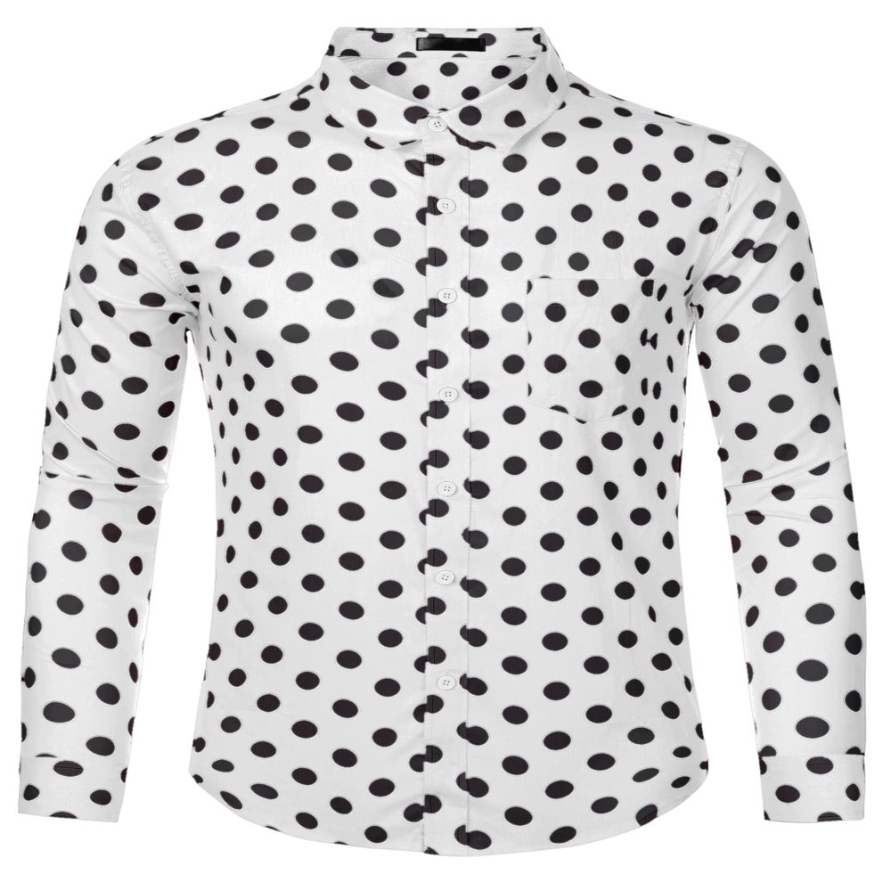 Lars Amadeus Men's Button Down Polka Dots Printed Shirts White XL