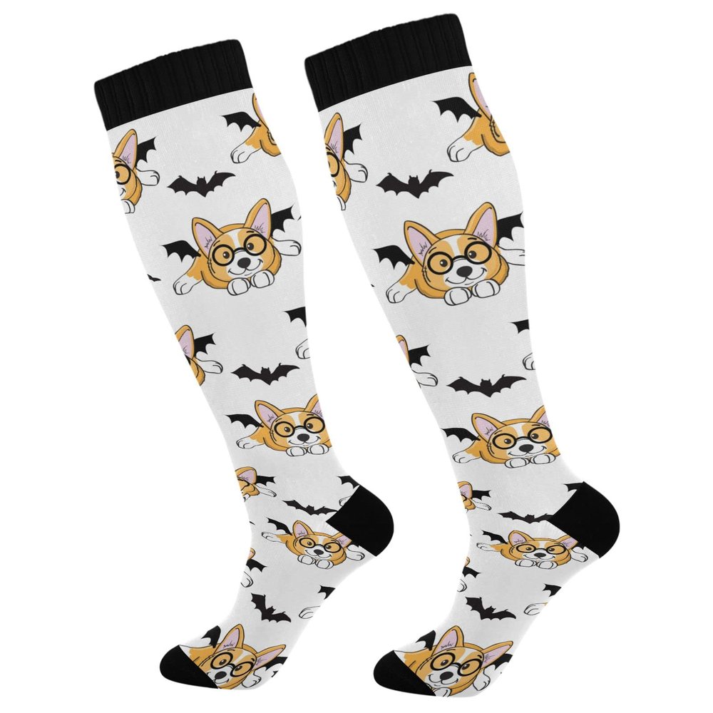 Wusikd Halloween Corgi Dog Compression Socks for Women and Men Circulation Bat Long Socks for Athletic Running 1
