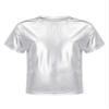 dPois Kids Boys Girls Shiny Metallic T-Shirts Short Sleeve Street Dance Tops Hip-hop Performance Costume Silver 13-14 Years view 1