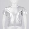dPois Kids Boys Girls Shiny Metallic T-Shirts Short Sleeve Street Dance Tops Hip-hop Performance Costume Silver 13-14 Years view 3