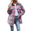 JEsilunmaMY Womens Plaid Shacket Jacket Long Sleeve Button Down Lapel Wool Blend Coat Casual Loose Fall Winter Shirt Jackets (Pink,X-Large) view 1